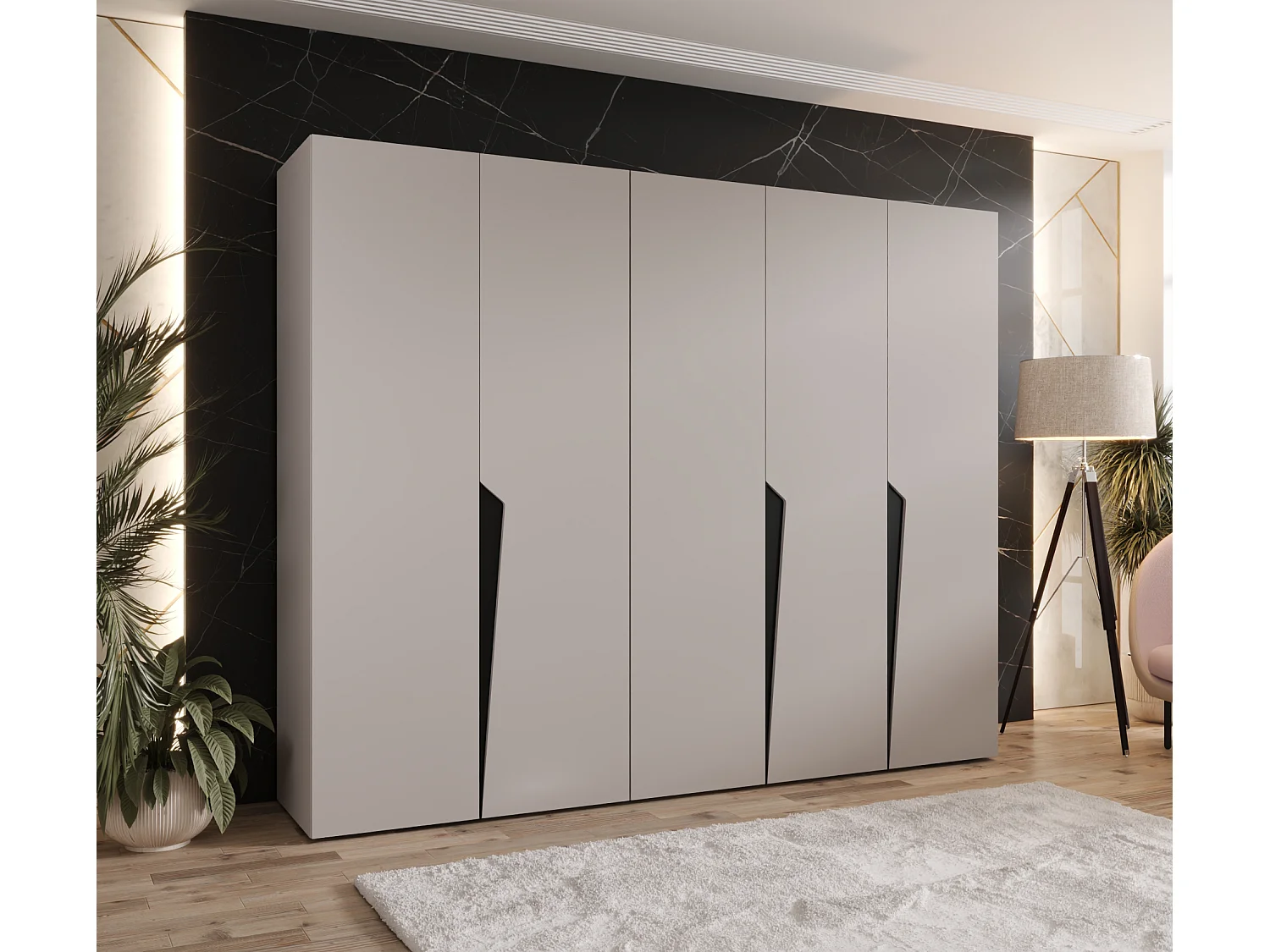 Armoire à portes battantes Piano 1 250 / 202 / 52 (Cachemire + poignées: Noir)