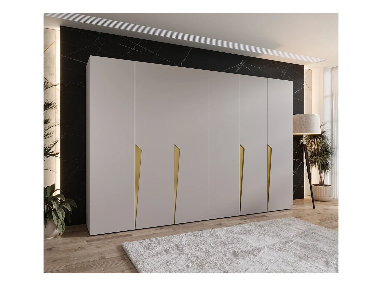 Draaideurkast Piano 1 300 (150x2) / 202 / 52 (Kasjmier + handgrepen: Goud)