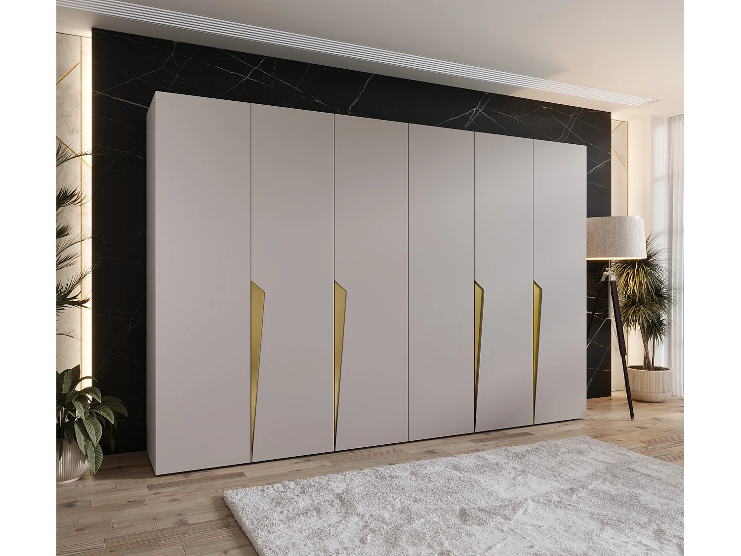 Armoire à portes battantes Piano 1 300 (150x2) / 202 / 52 (Cachemire + poignées: Gold)