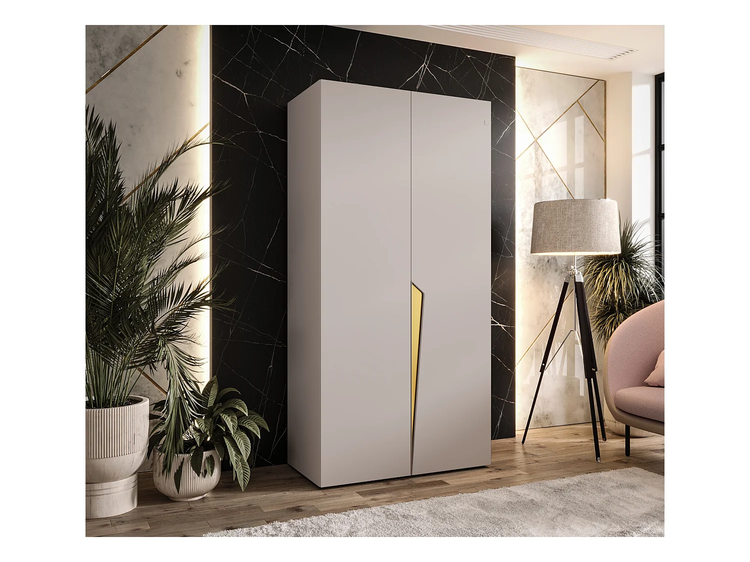Armoire à portes battantes Piano 1 100 / 202 / 52 (Cachemire + poignées: Gold)