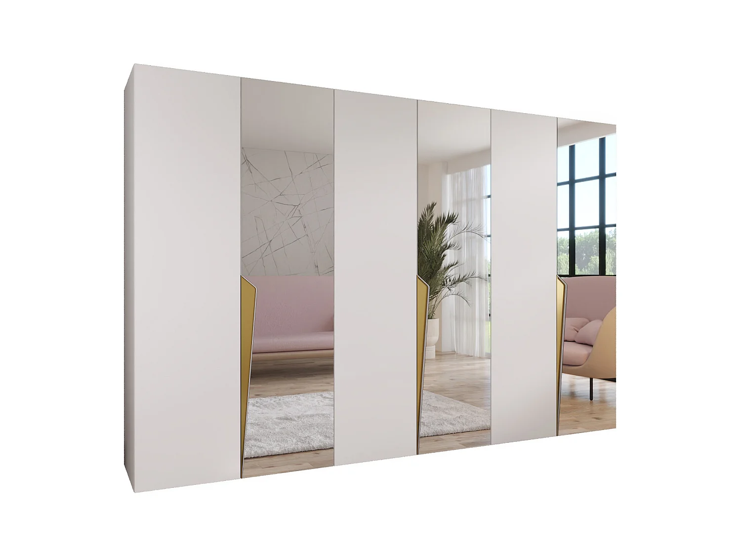 Armoire à portes battantes Piano 2 300 (100x3) / 202 / 52 (Blanc + poignées: Gold)