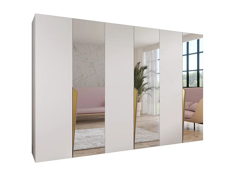 Armoire à portes battantes Piano 2 300 (100x3) / 202 / 52 (Blanc + poignées: Gold)