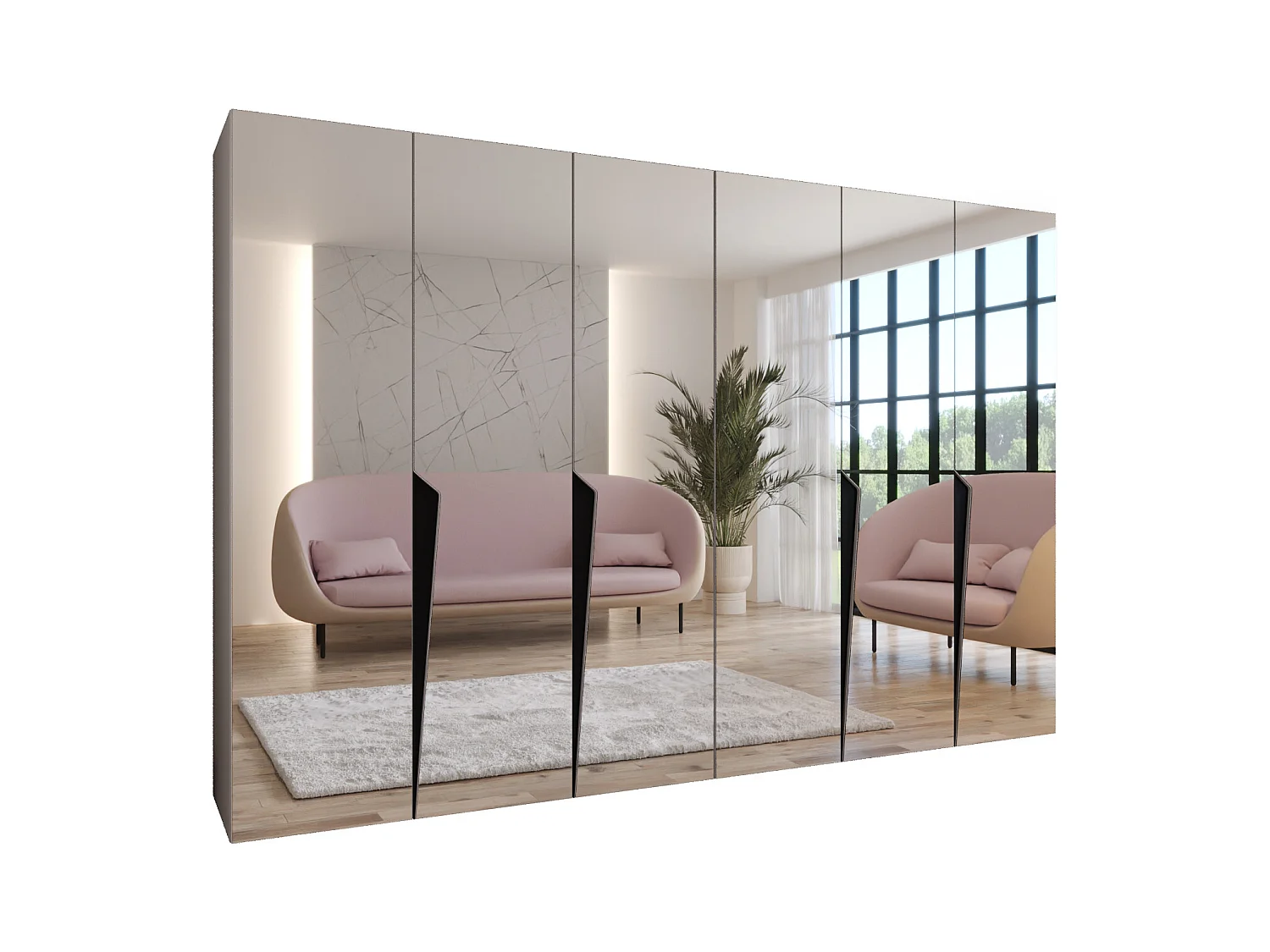 Armario con puertas batientes Piano 3 300 (150x2) / 202 / 52 (Cachemira + Asas: Negro)