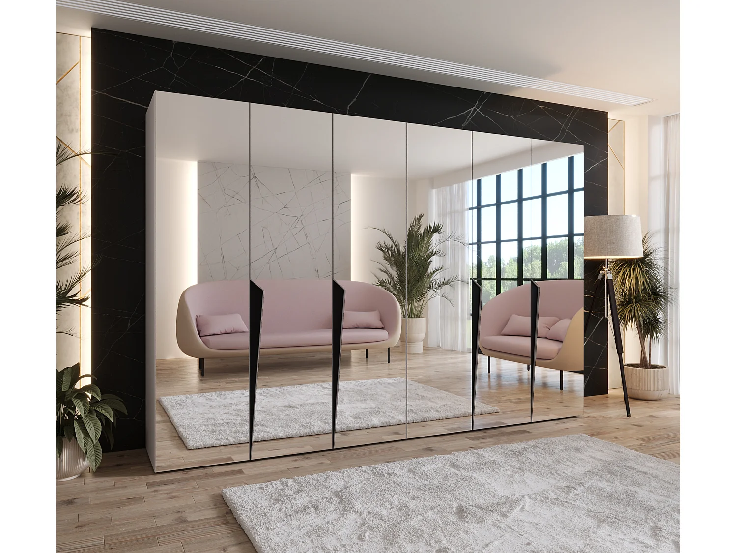 Armario con puertas batientes Piano 3 300 (150x2) / 202 / 52 (Cachemira + Asas: Negro)