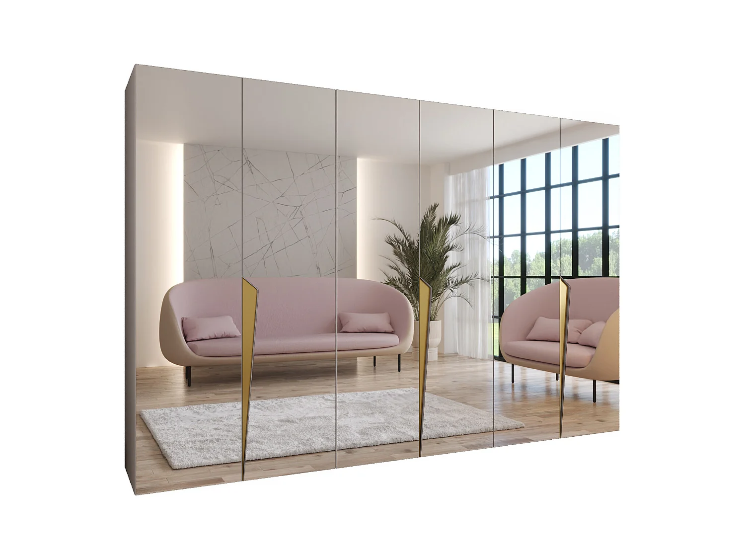 Armario con puertas batientes Piano 3 300 (100x3) / 202 / 52 (Cachemira + Asas: Oro)