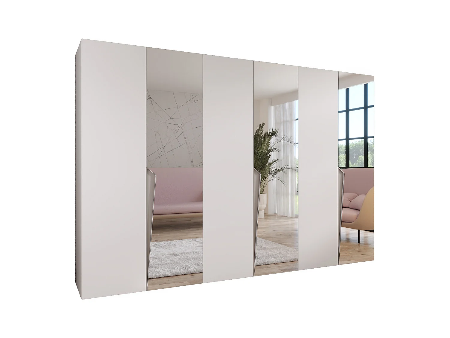 Drehtürenschrank Piano 2 300 (100x3) / 202 / 52 (Weiß + Griffe: Kaschmir)