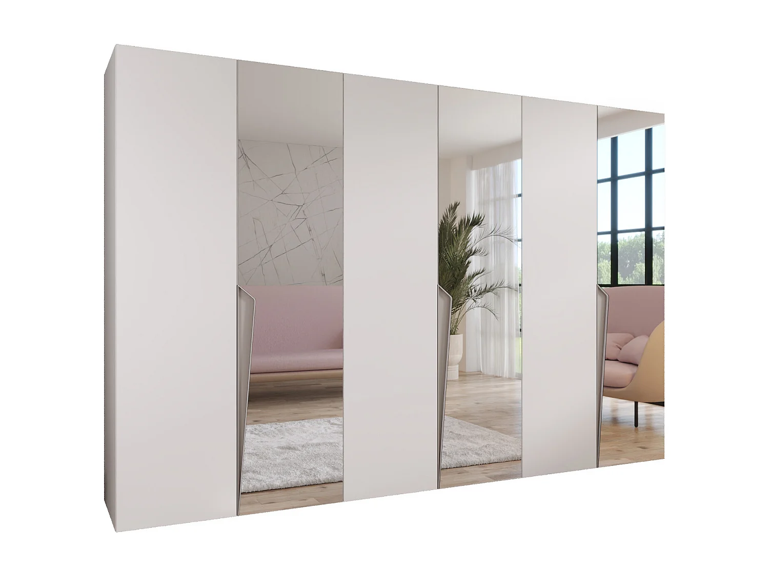 Armoire à portes battantes Piano 2 300 (100x3) / 202 / 52 (Blanc + poignées: Cachemire)