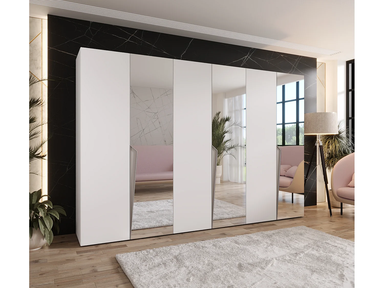 Armoire à portes battantes Piano 2 300 (100x3) / 202 / 52 (Blanc + poignées: Cachemire)