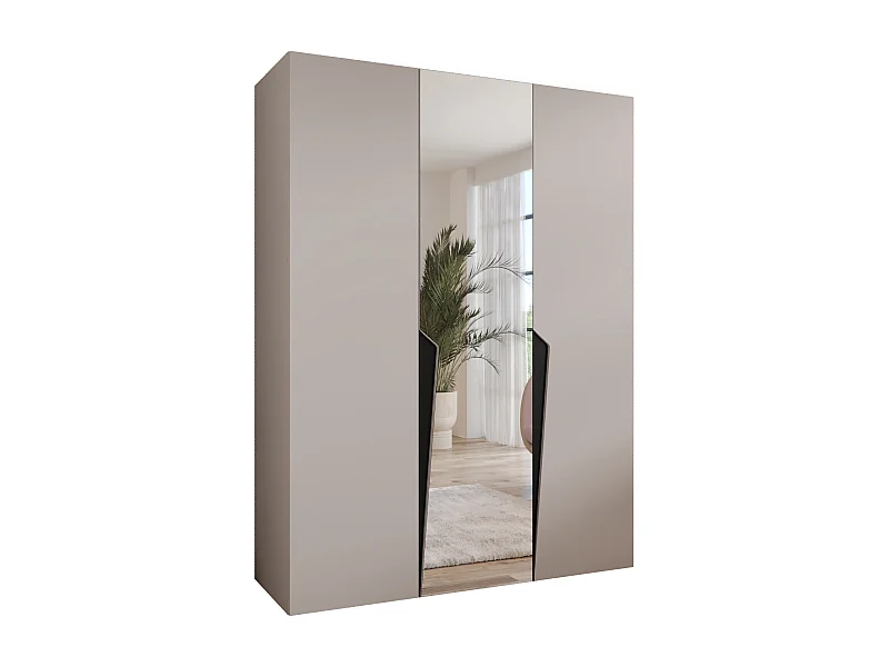 Armoire à portes battantes Piano 2 150 / 202 / 52 (Cachemire + poignées: Noir)