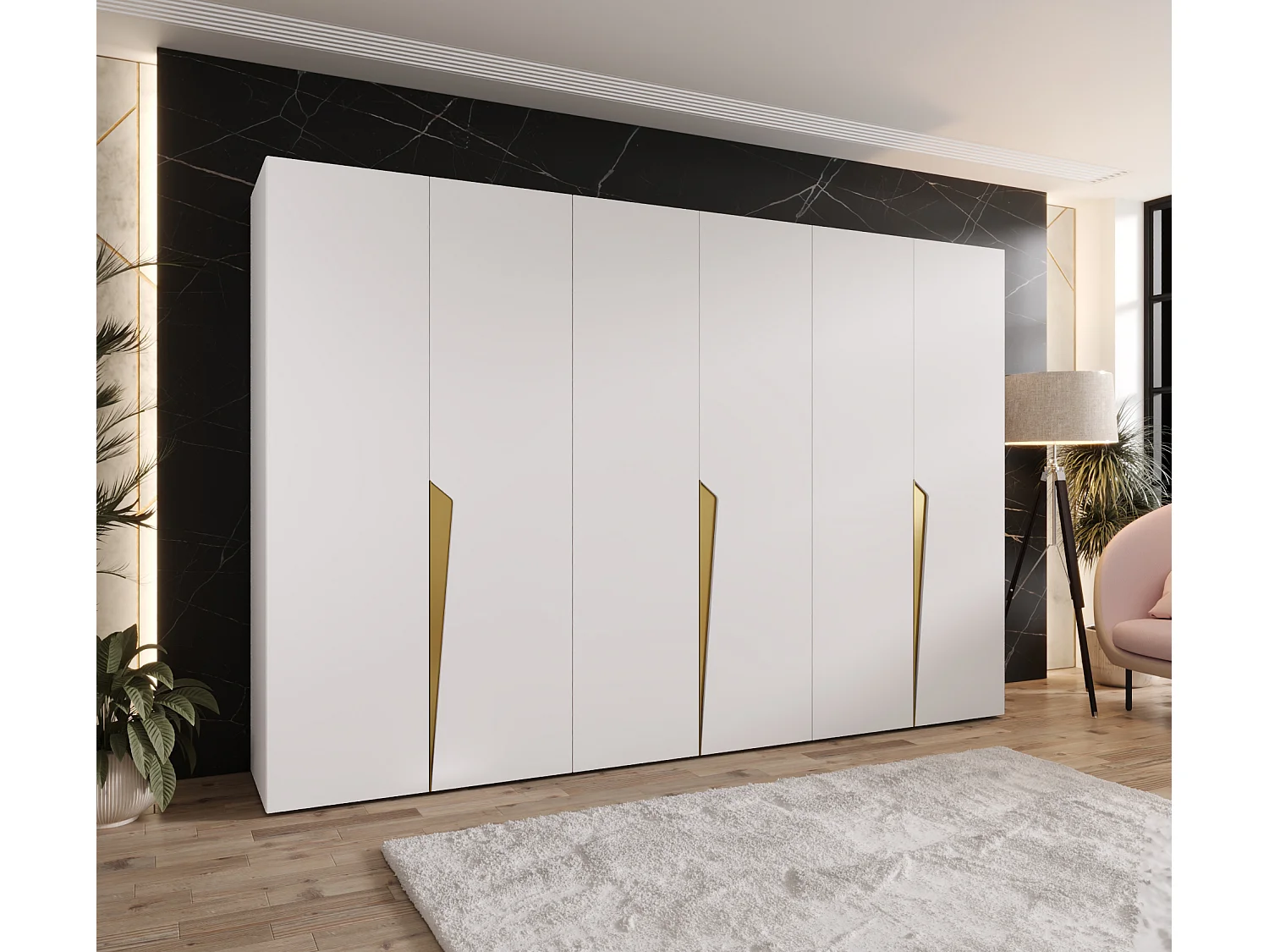 Armoire à portes battantes Piano 1 300 (100x3) / 202 / 52 (Blanc + poignées: Gold)