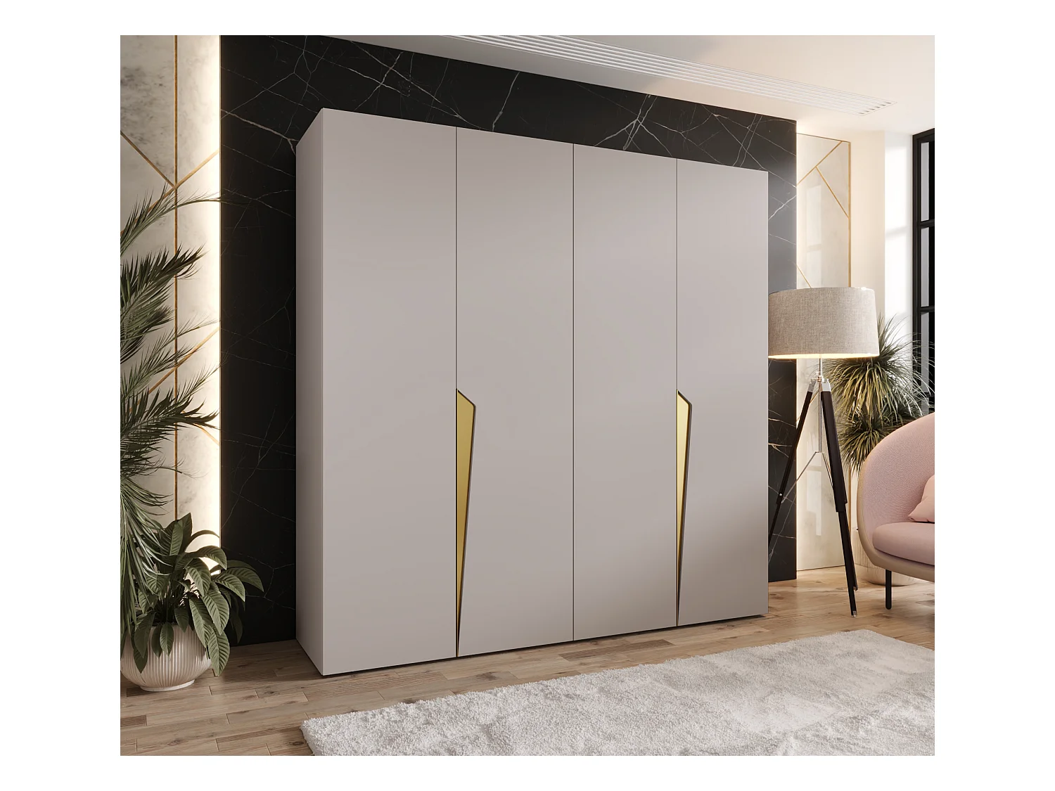 Armoire à portes battantes Piano 1 200 / 202 / 52 (Cachemire + poignées: Gold)