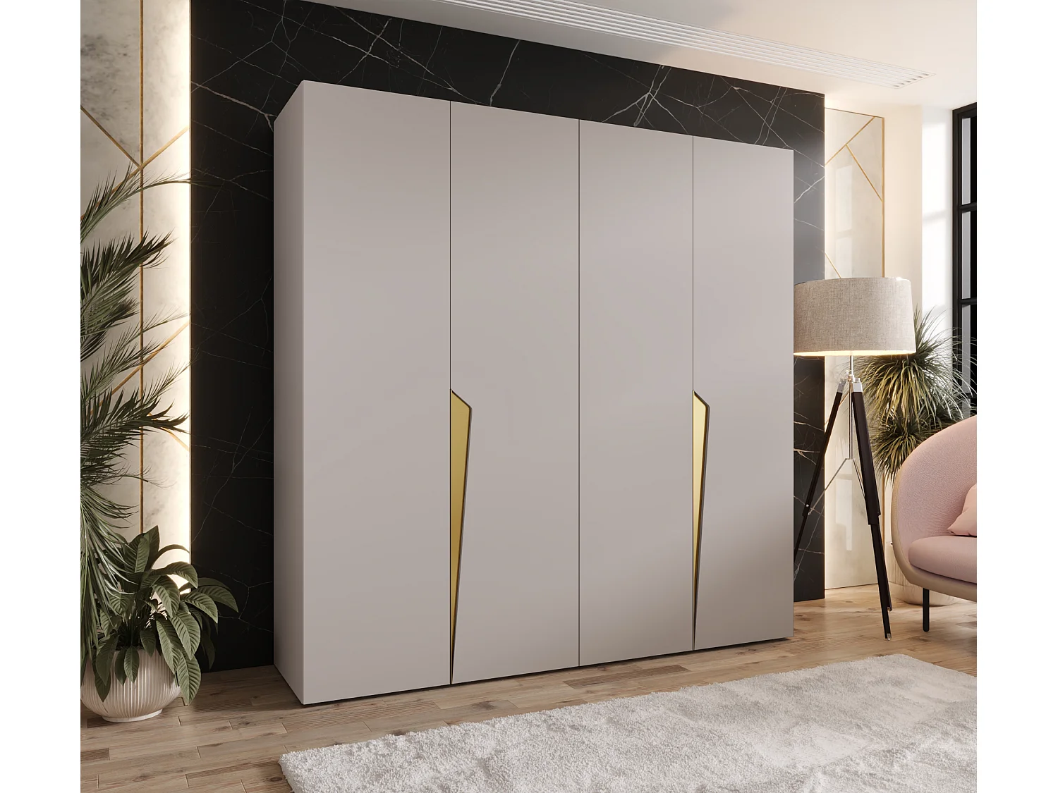 Armoire à portes battantes Piano 1 200 / 202 / 52 (Cachemire + poignées: Gold)