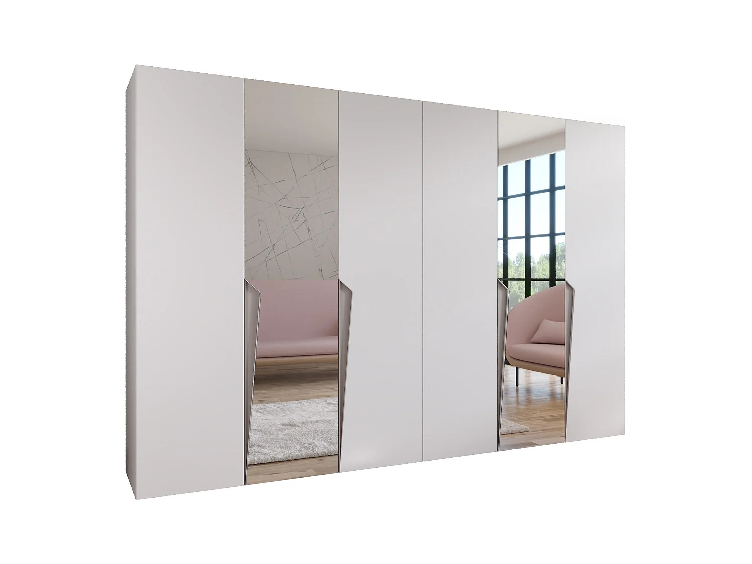 Armoire à portes battantes Piano 2 300 (150x2) / 202 / 52 (Blanc + poignées: Cachemire)