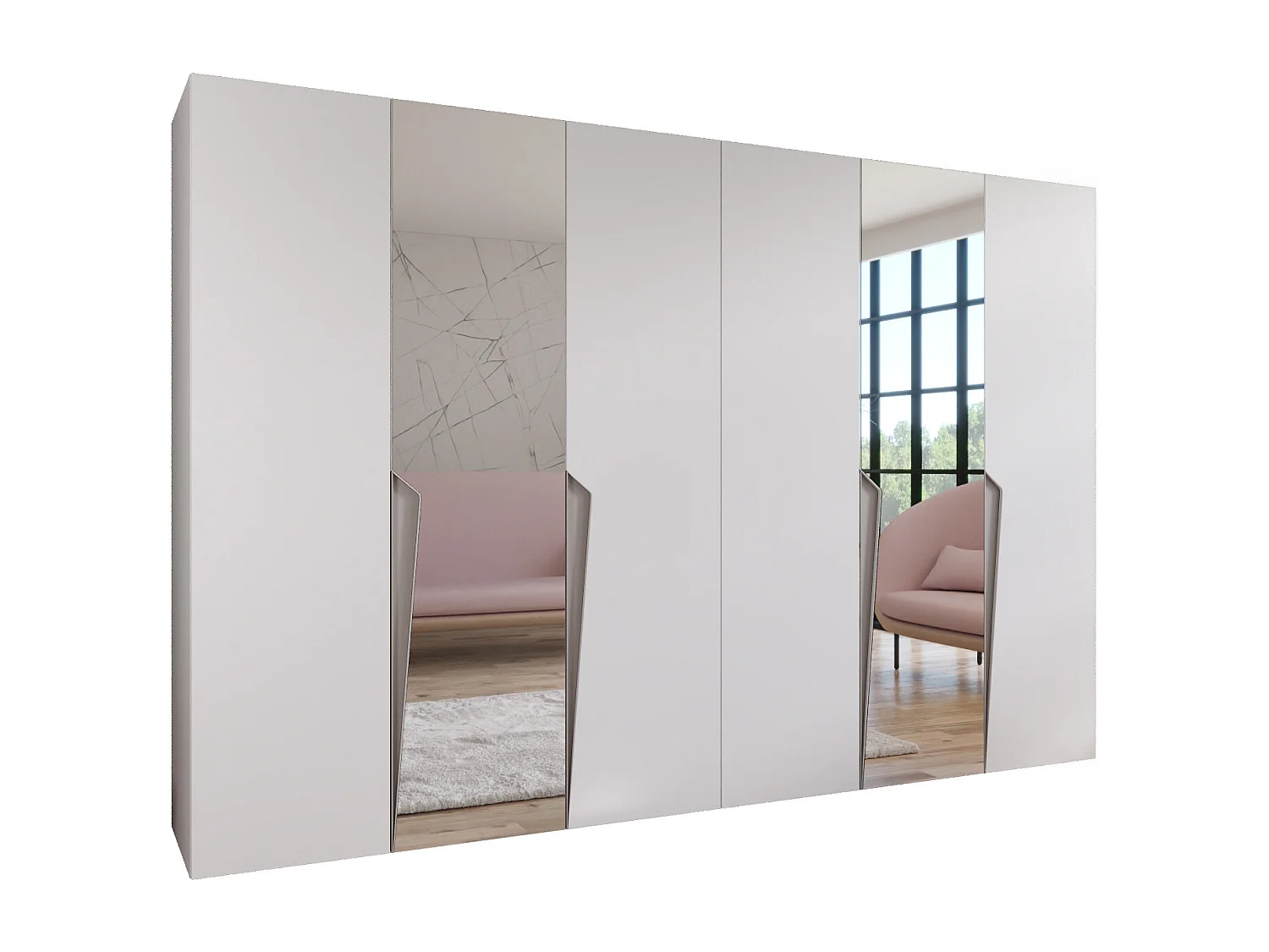 Armoire à portes battantes Piano 2 300 (150x2) / 202 / 52 (Blanc + poignées: Cachemire)