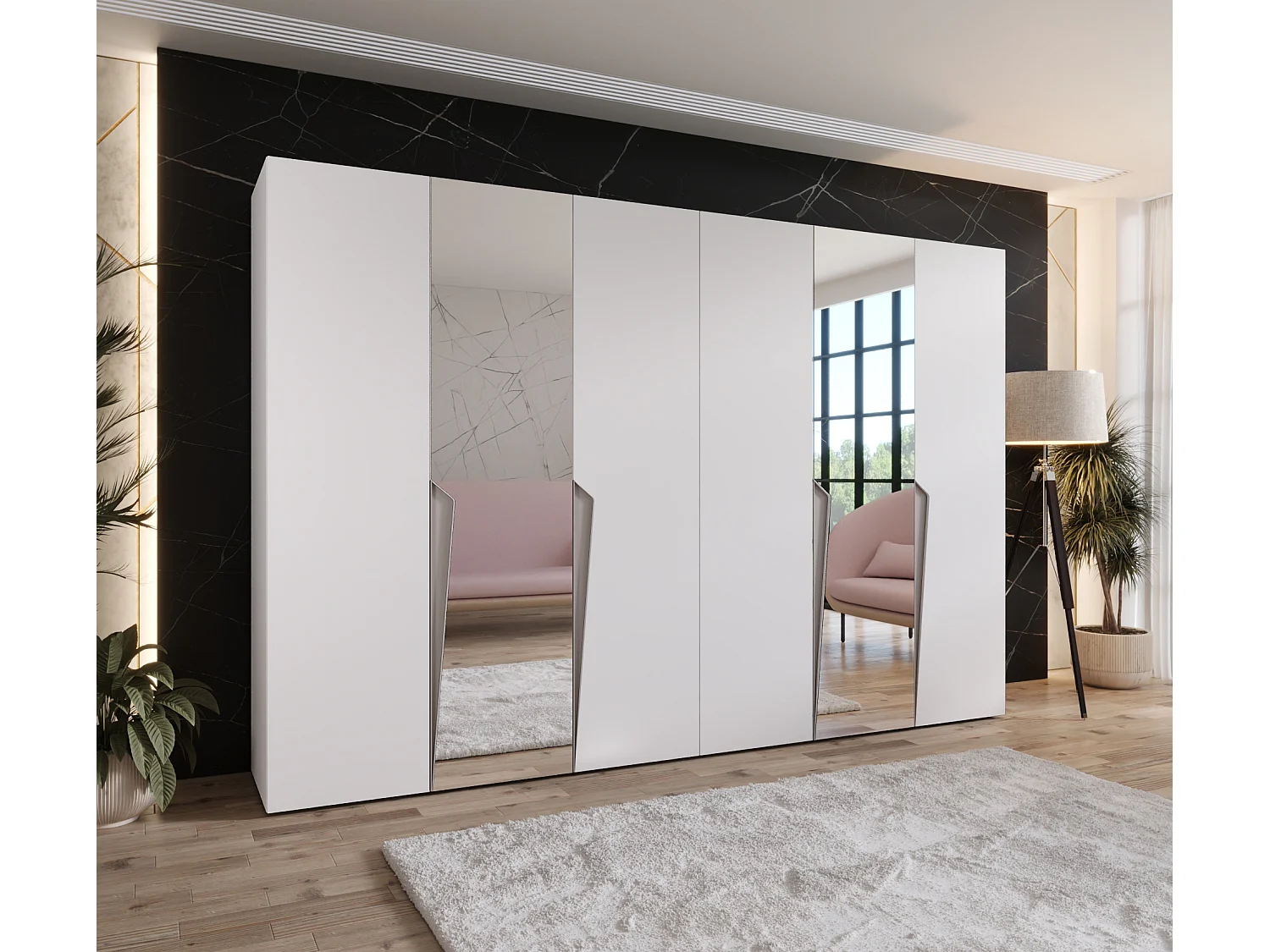 Armoire à portes battantes Piano 2 300 (150x2) / 202 / 52 (Blanc + poignées: Cachemire)