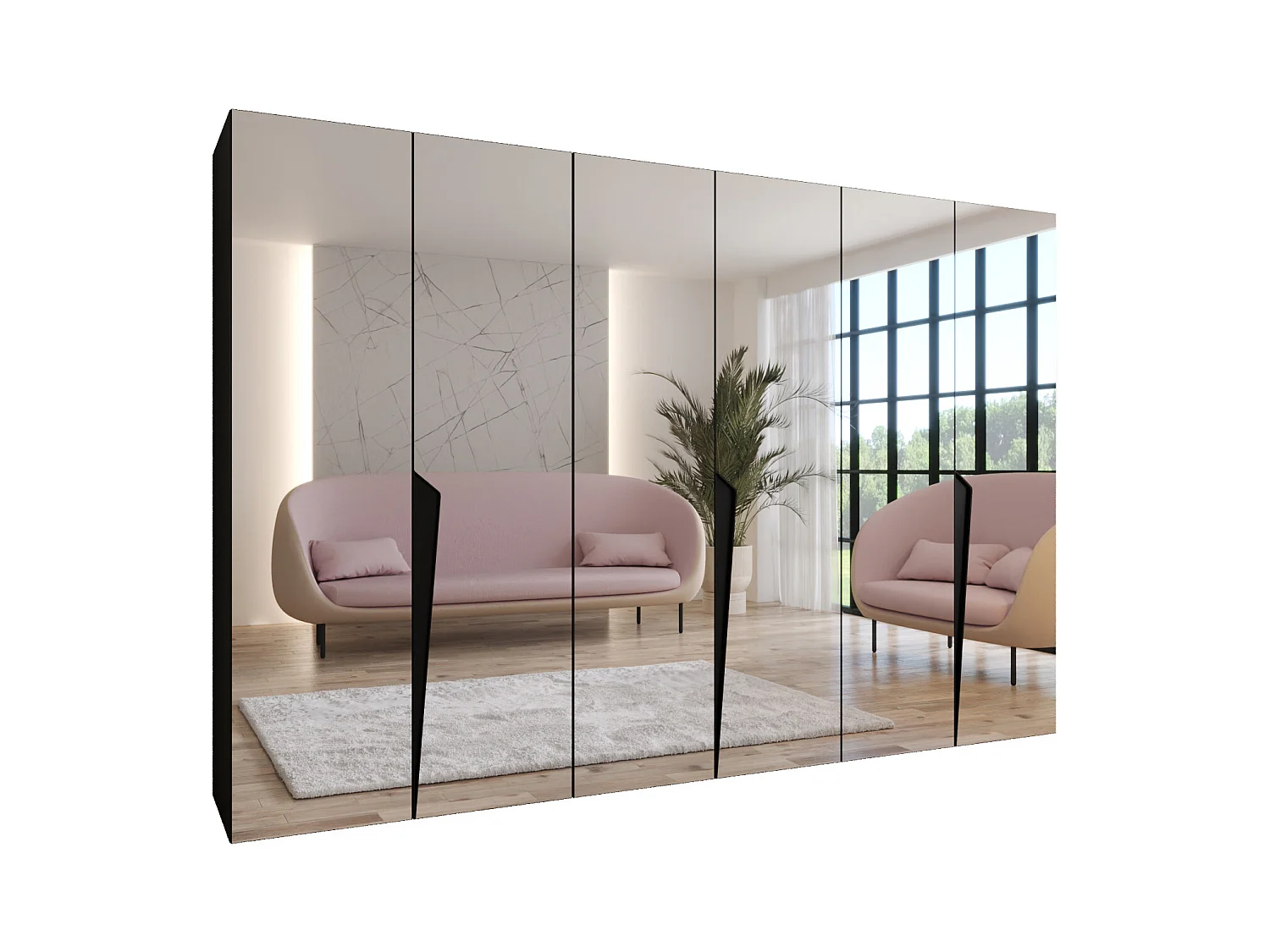 Armadio con ante a battente Piano 3 300 (100x3) / 202 / 52 (Nero + Maniglie: Nero)