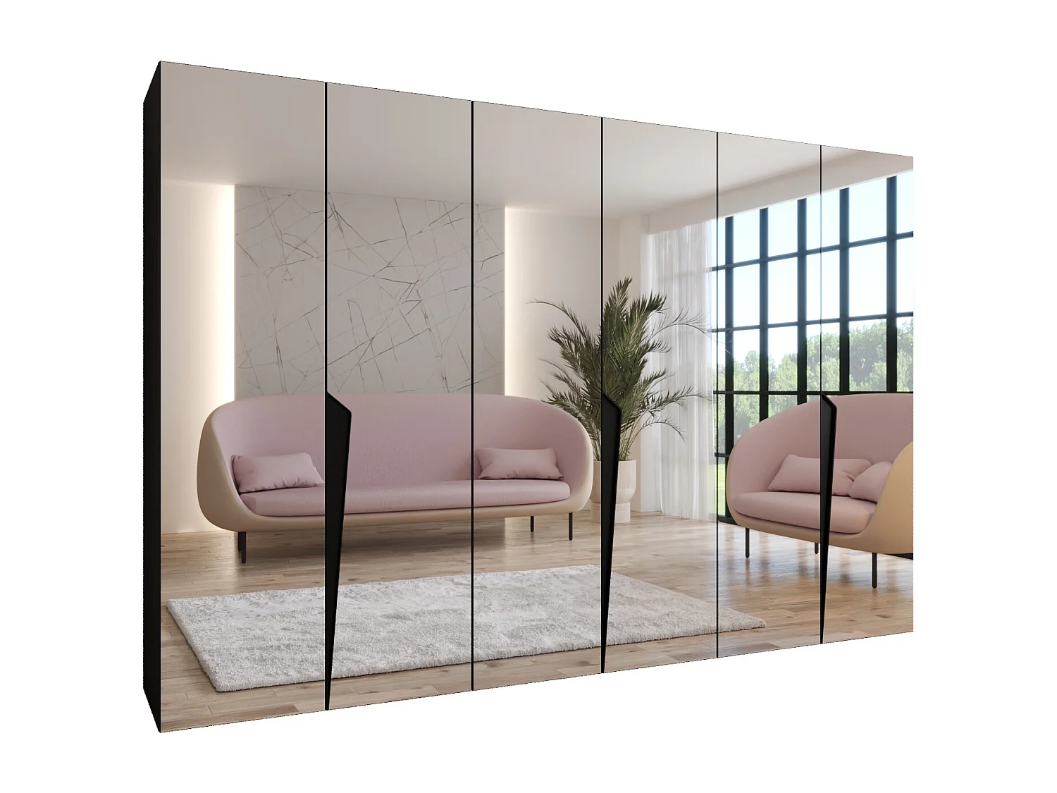 Armario con puertas batientes Piano 3 300 (100x3) / 202 / 52 (Negro + Asas: Negro)