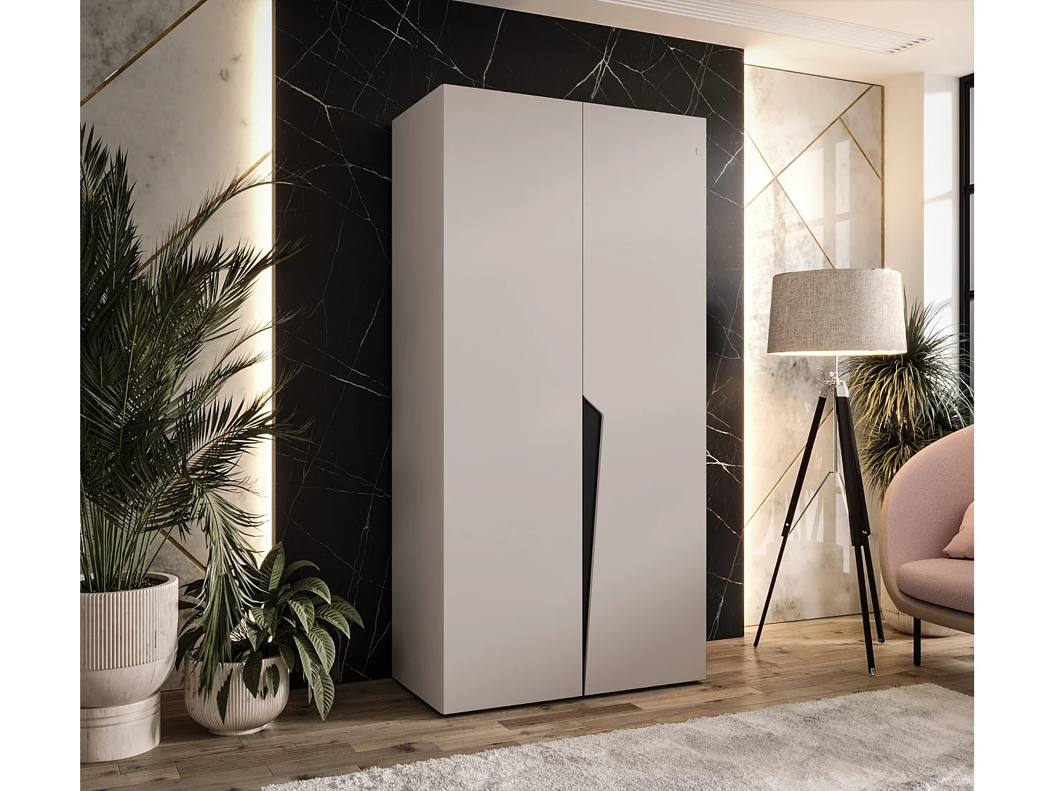 Armoire à portes battantes Piano 1 100 / 202 / 52 (Cachemire + poignées: Noir)