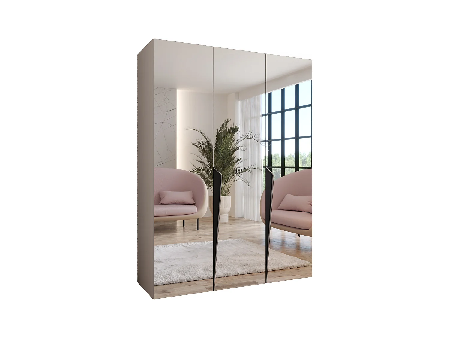 Armario con puertas batientes Piano 3 150 / 202 / 52 (Cachemira + Asas: Negro)