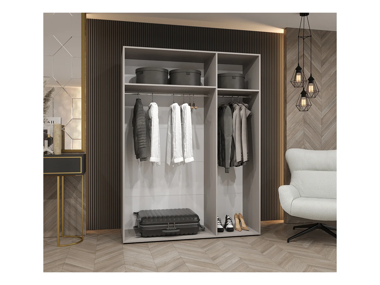 Armario con puertas batientes Piano 3 150 / 202 / 52 (Cachemira + Asas: Negro)