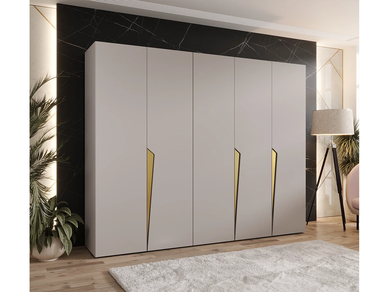 Armoire à portes battantes Piano 1 250 / 202 / 52 (Cachemire + poignées: Gold)