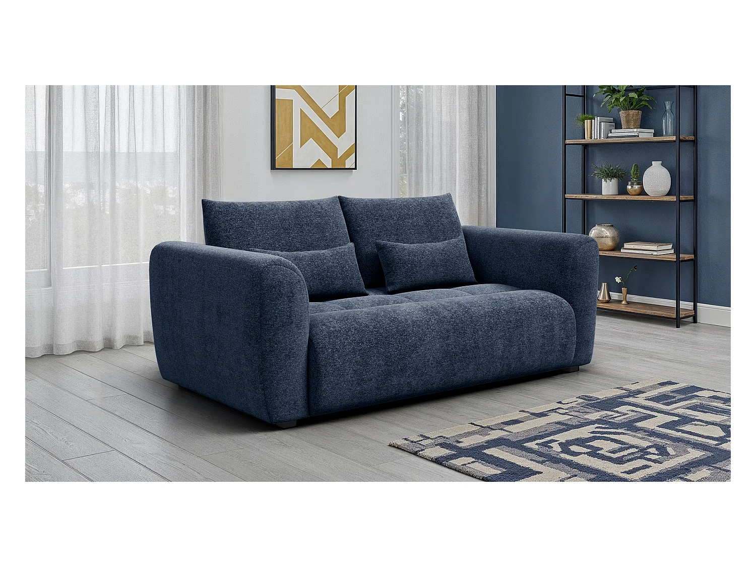 Canapé 3 places SORENO, tissu bleu marine