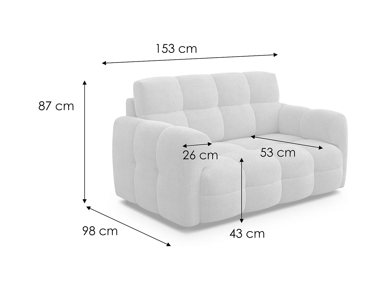 CANAPÉ MELLOW 2 places, tissu gris