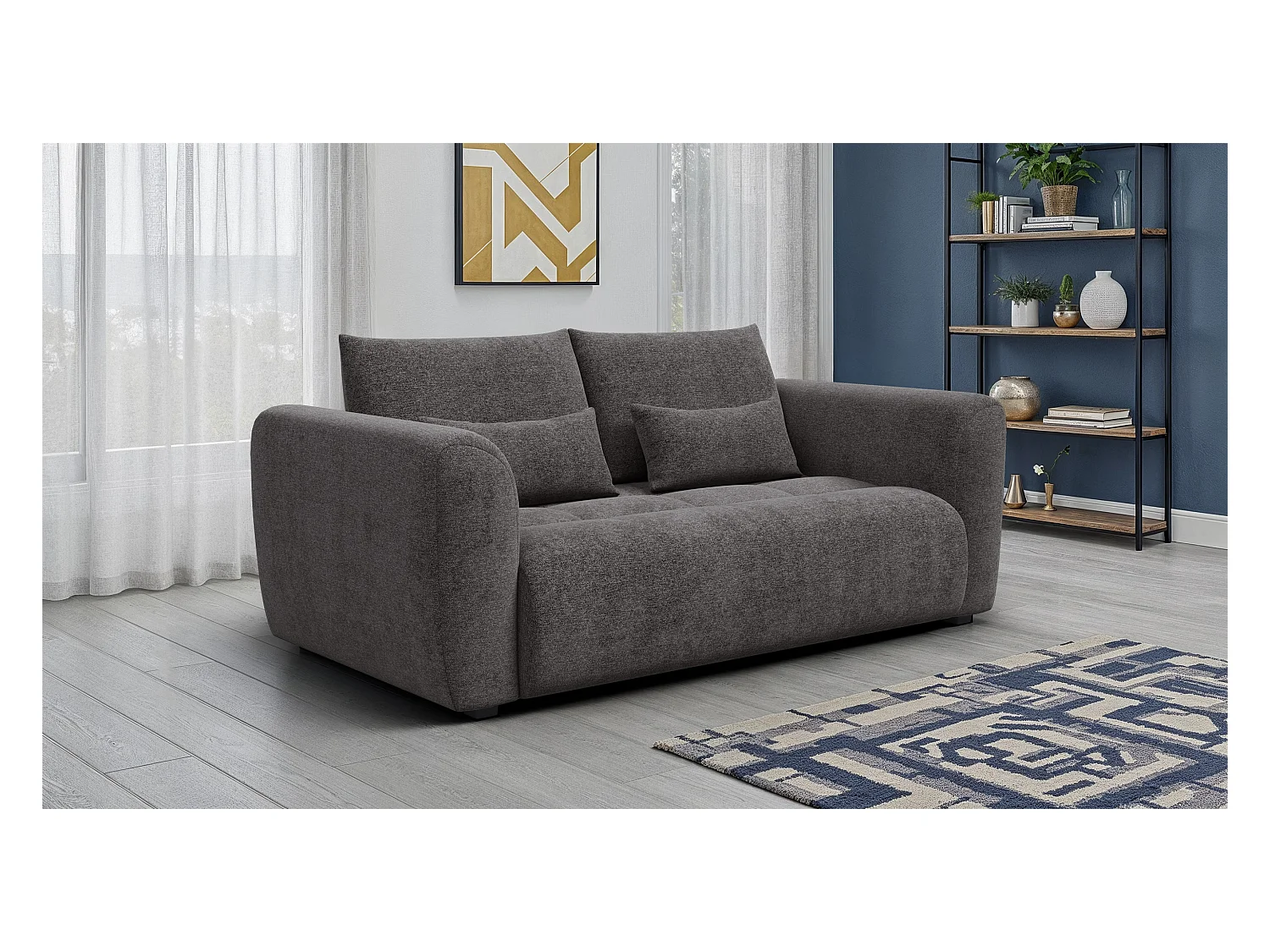 Canapé 3 places SORENO, tissu gris foncé