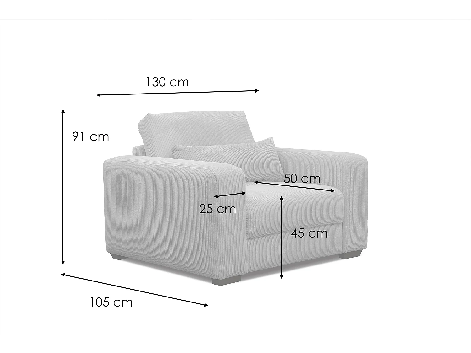 FAUTEUIL OLI en velours côtelé gris foncé