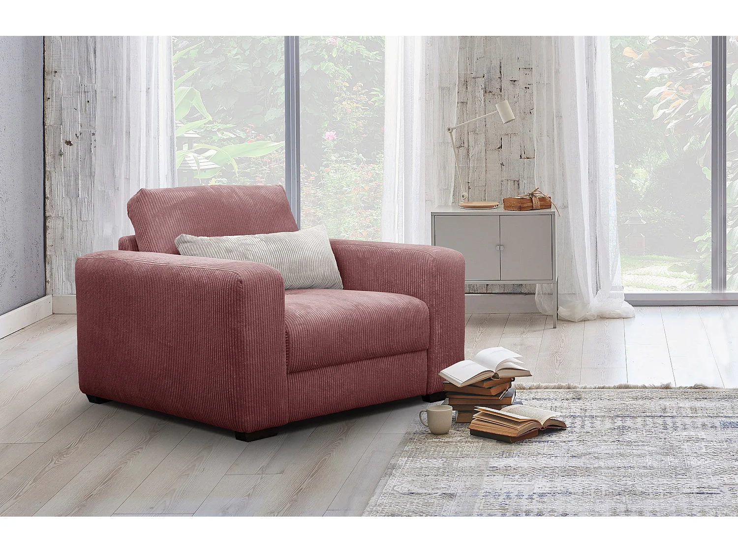 FAUTEUIL OLI en velours côtelé gris foncé