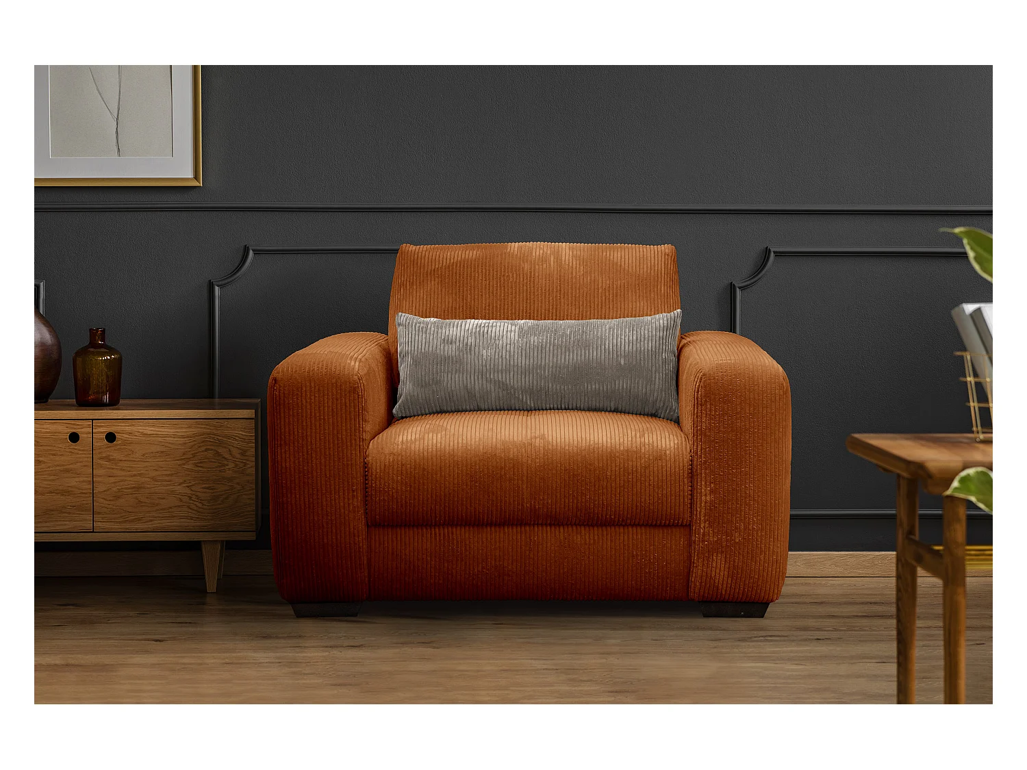 FAUTEUIL OLI en velours côtelé rose