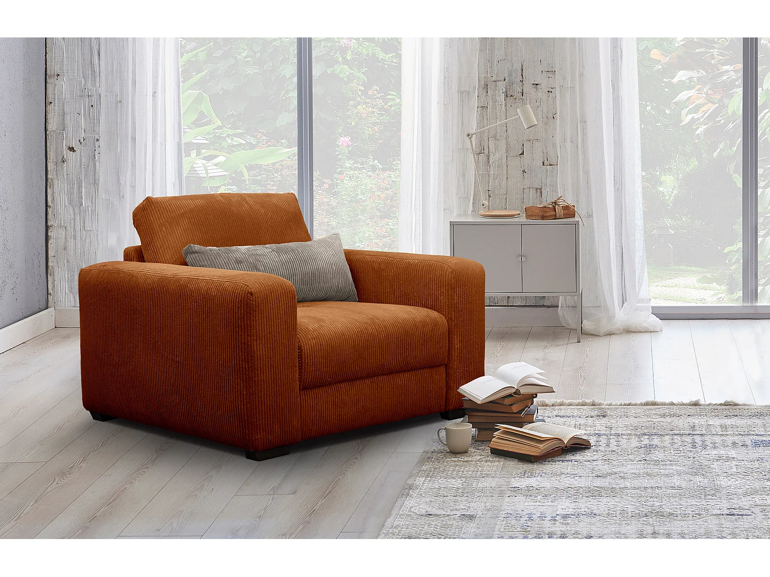 FAUTEUIL OLI en velours côtelé rose