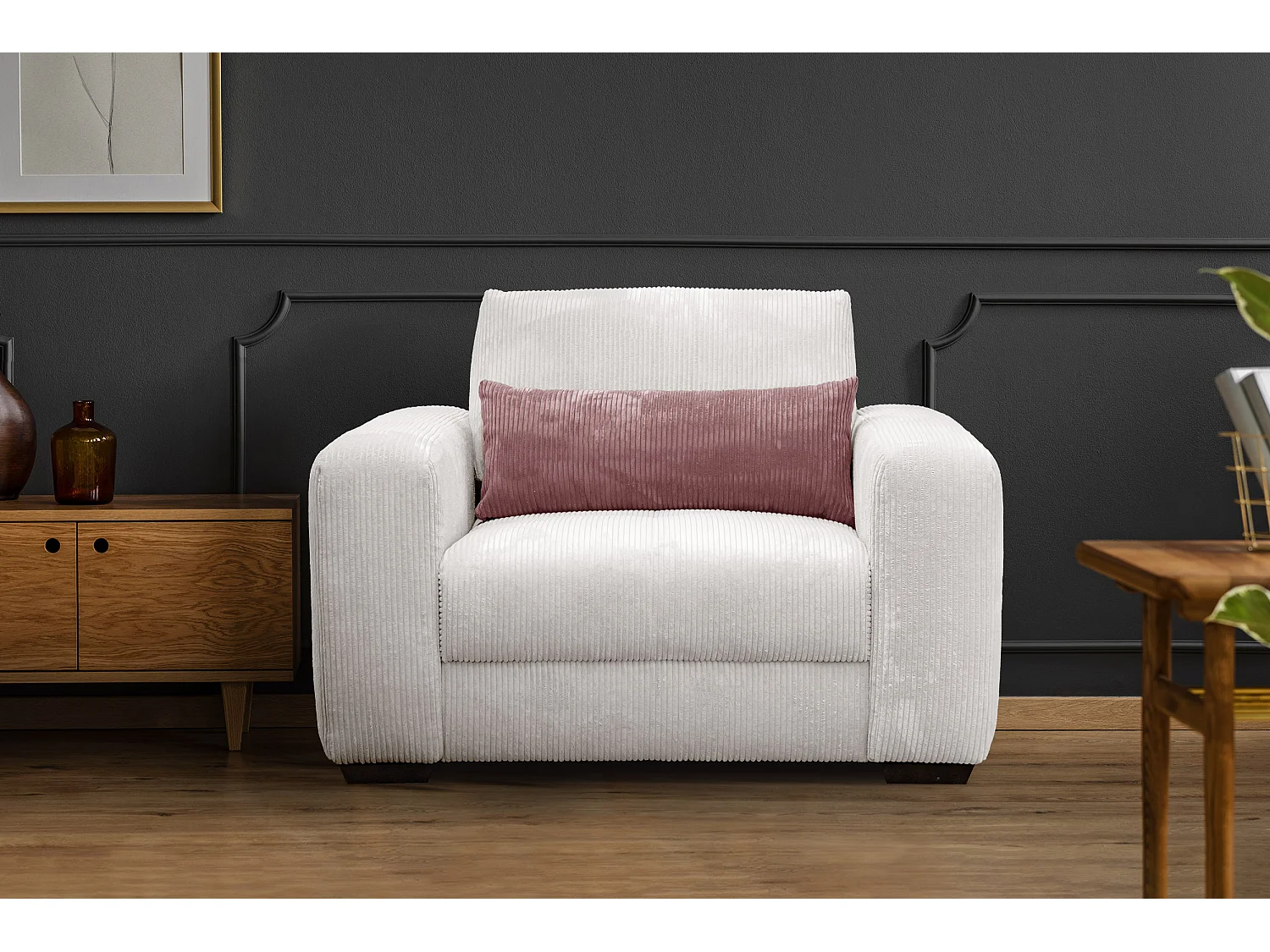 FAUTEUIL OLI en velours côtelé gris clair