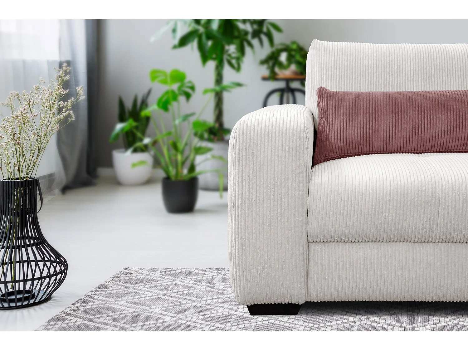 FAUTEUIL OLI en velours côtelé gris clair