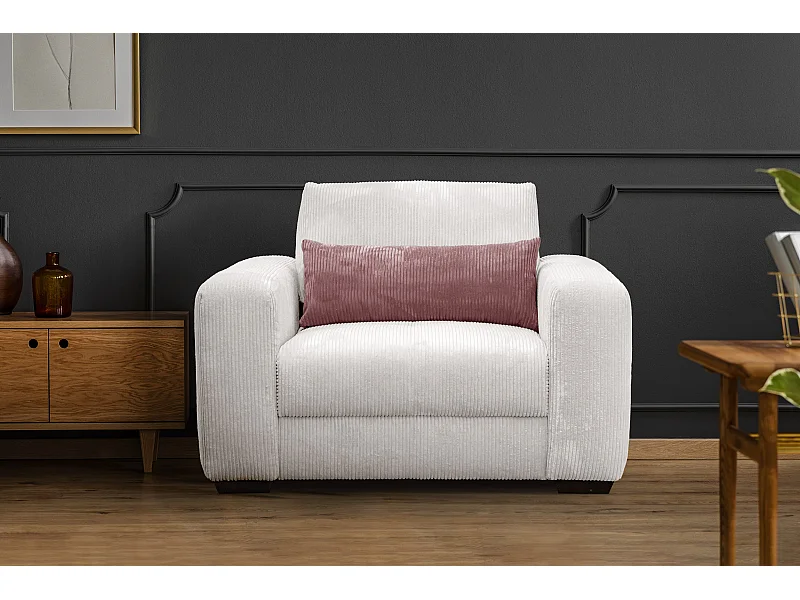 FAUTEUIL OLI en velours côtelé gris clair