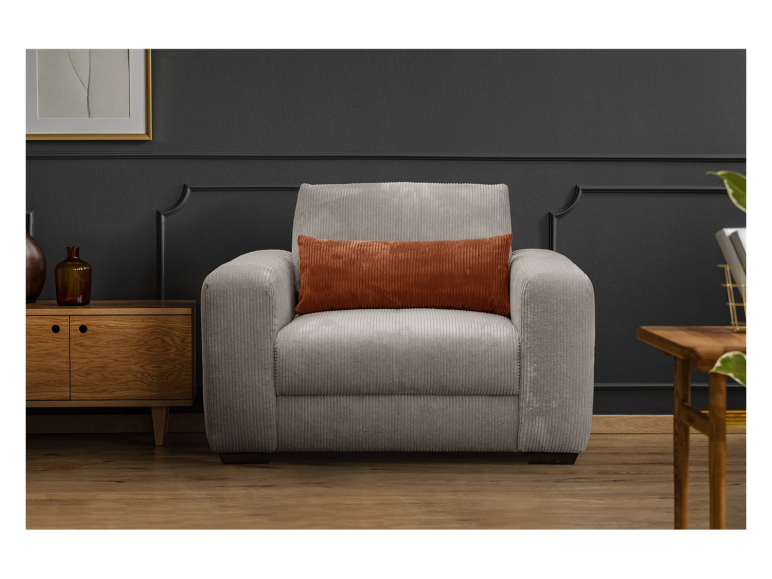 FAUTEUIL OLI en velours côtelé blanc perle