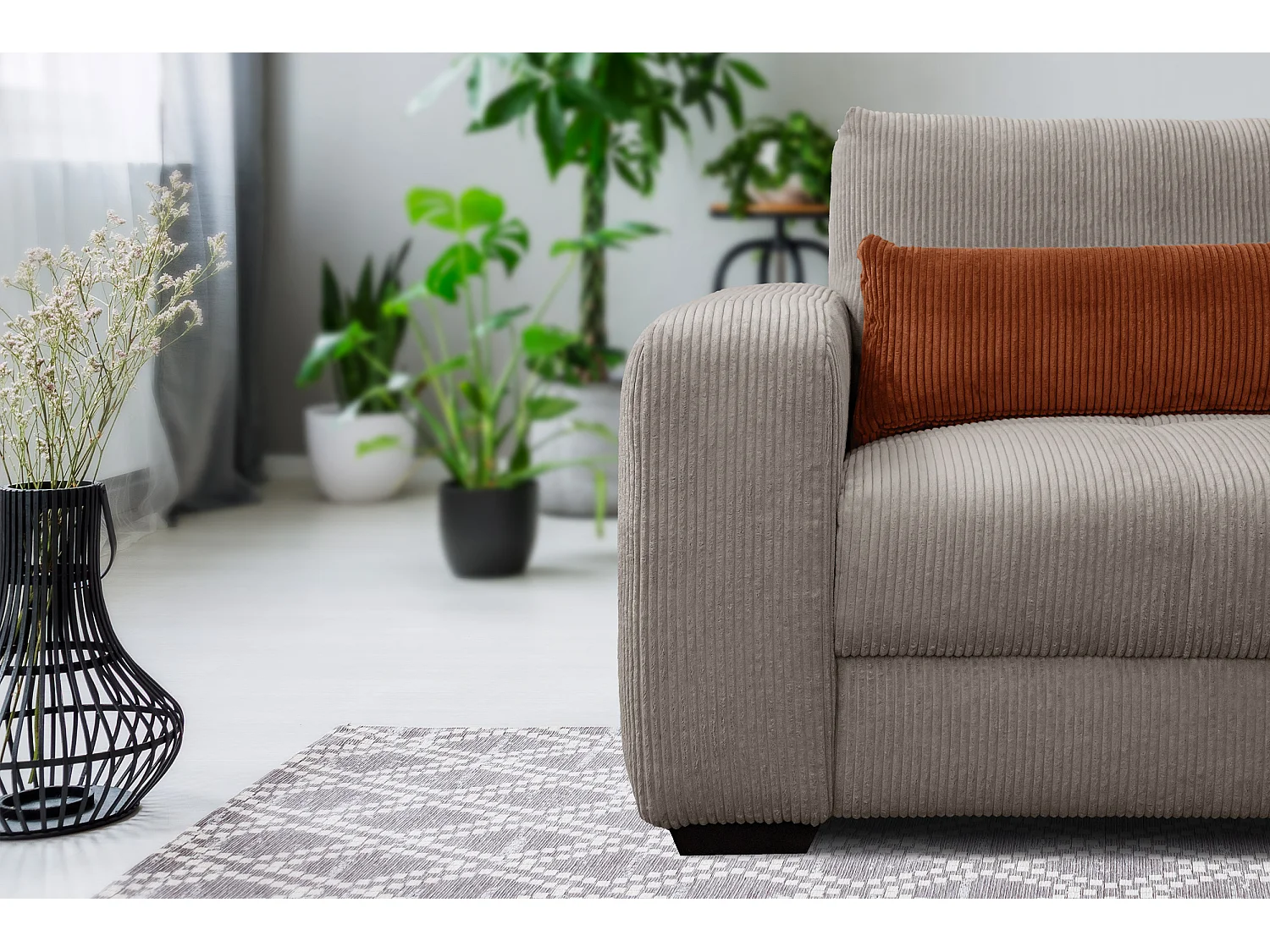 FAUTEUIL OLI en velours côtelé blanc perle