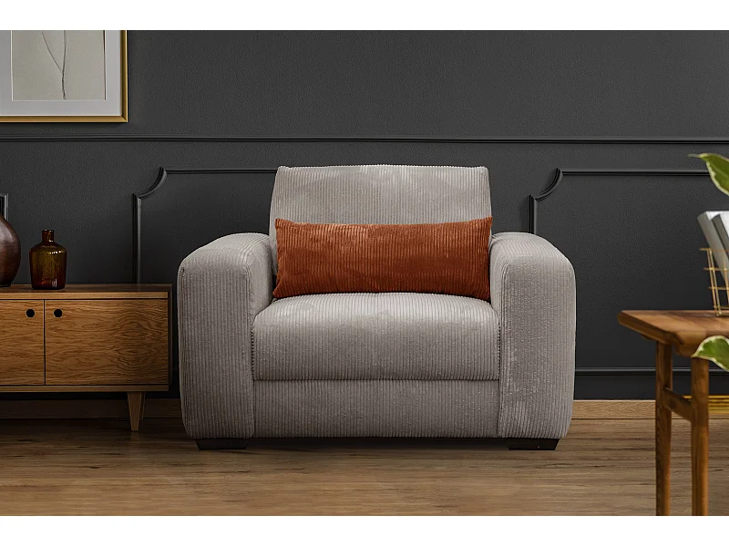 FAUTEUIL OLI en velours côtelé blanc perle