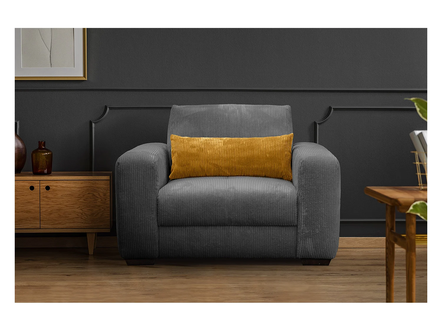 FAUTEUIL OLI en velours côtelé taupe