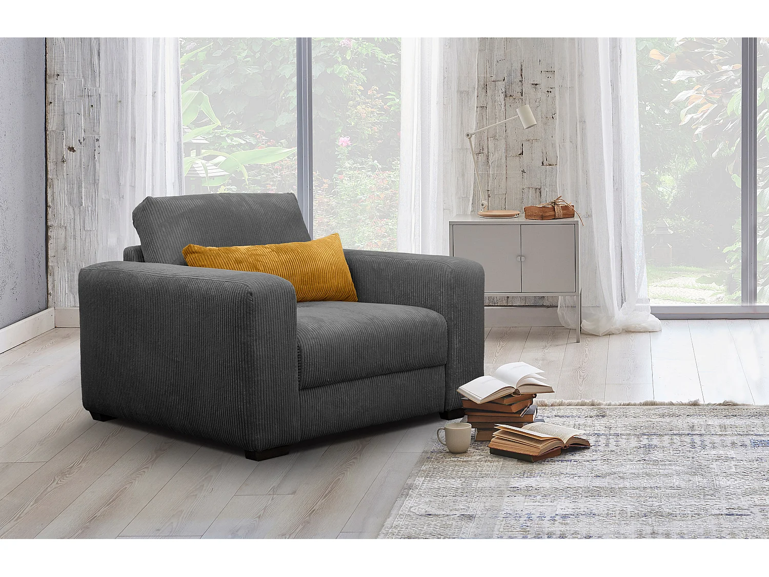 FAUTEUIL OLI en velours côtelé taupe