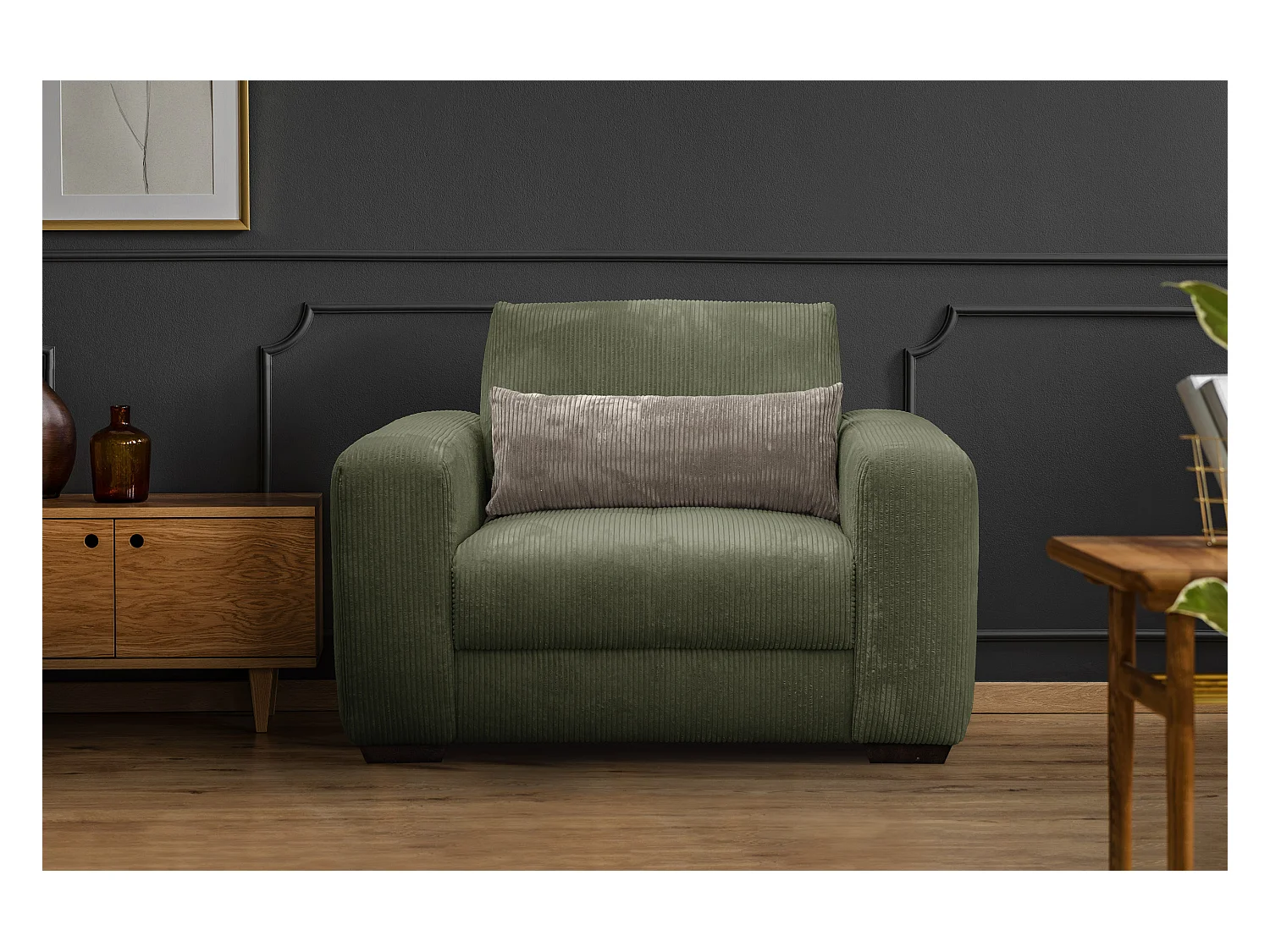 FAUTEUIL OLI en velours côtelé jaune foncé