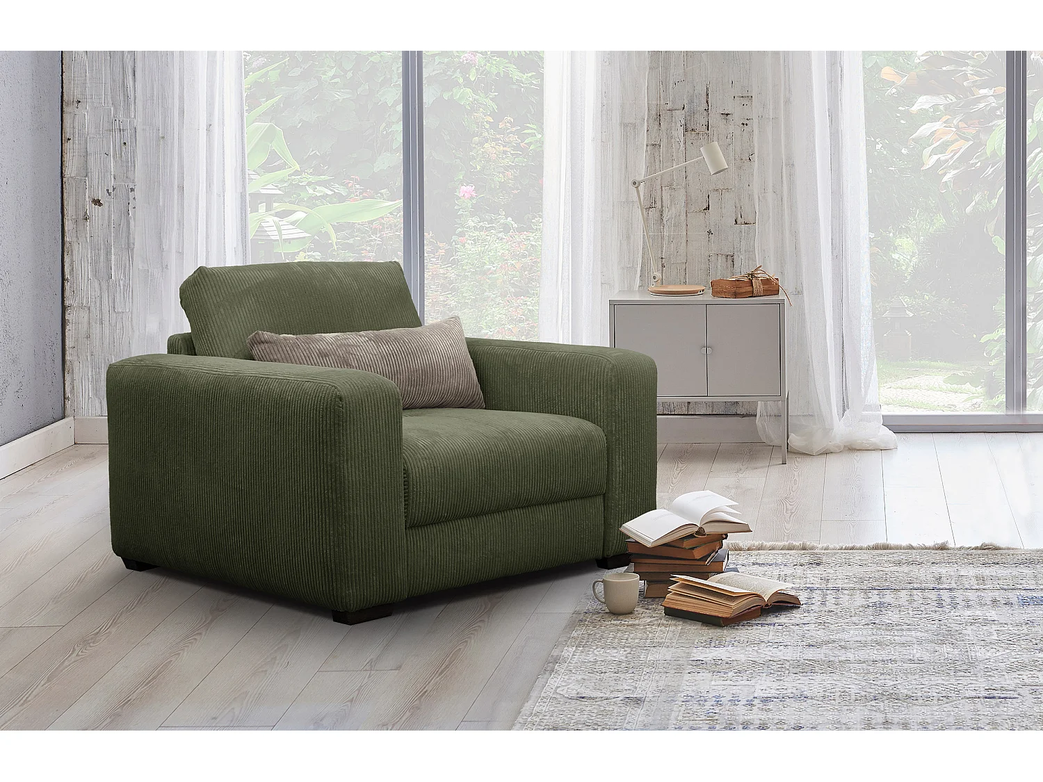 FAUTEUIL OLI en velours côtelé jaune foncé