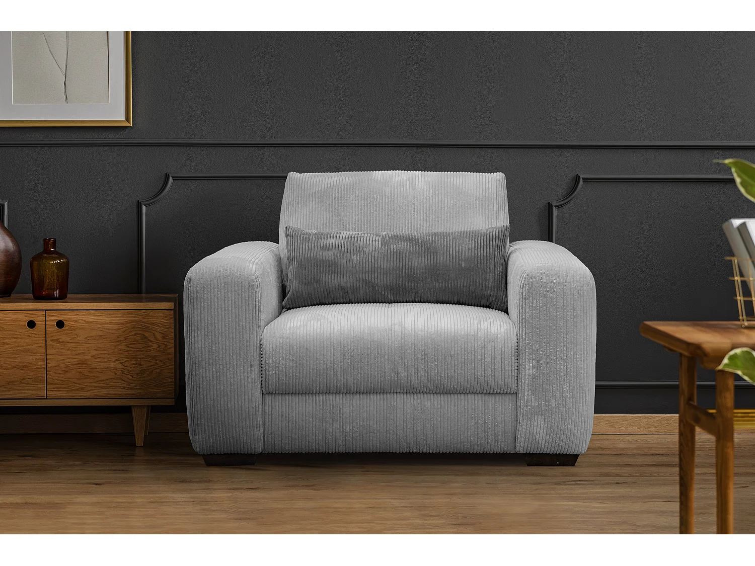 FAUTEUIL OLI en velours côtelé sauge