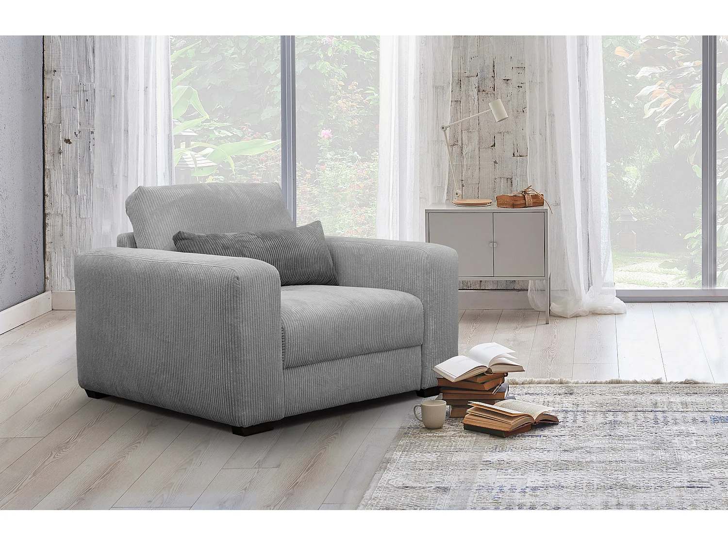 FAUTEUIL OLI en velours côtelé sauge