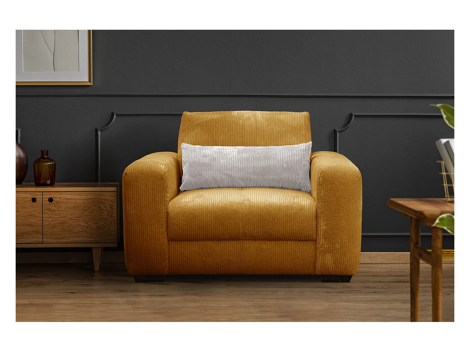 FAUTEUIL OLI en velours côtelé orange