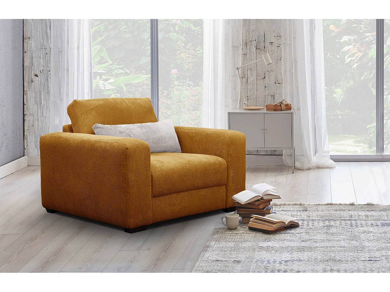 FAUTEUIL OLI en velours côtelé orange