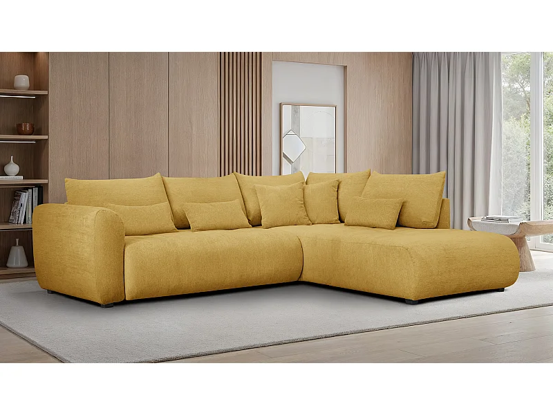 Canapé d'angle 5 places SORENO, tissu jaune