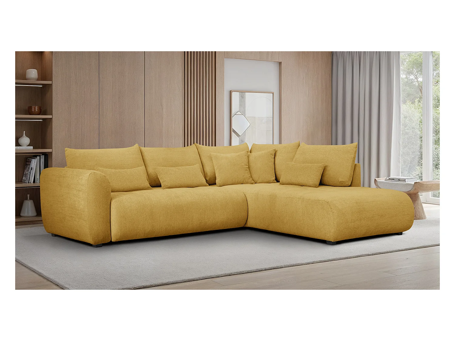 Canapé d'angle 5 places SORENO, tissu jaune