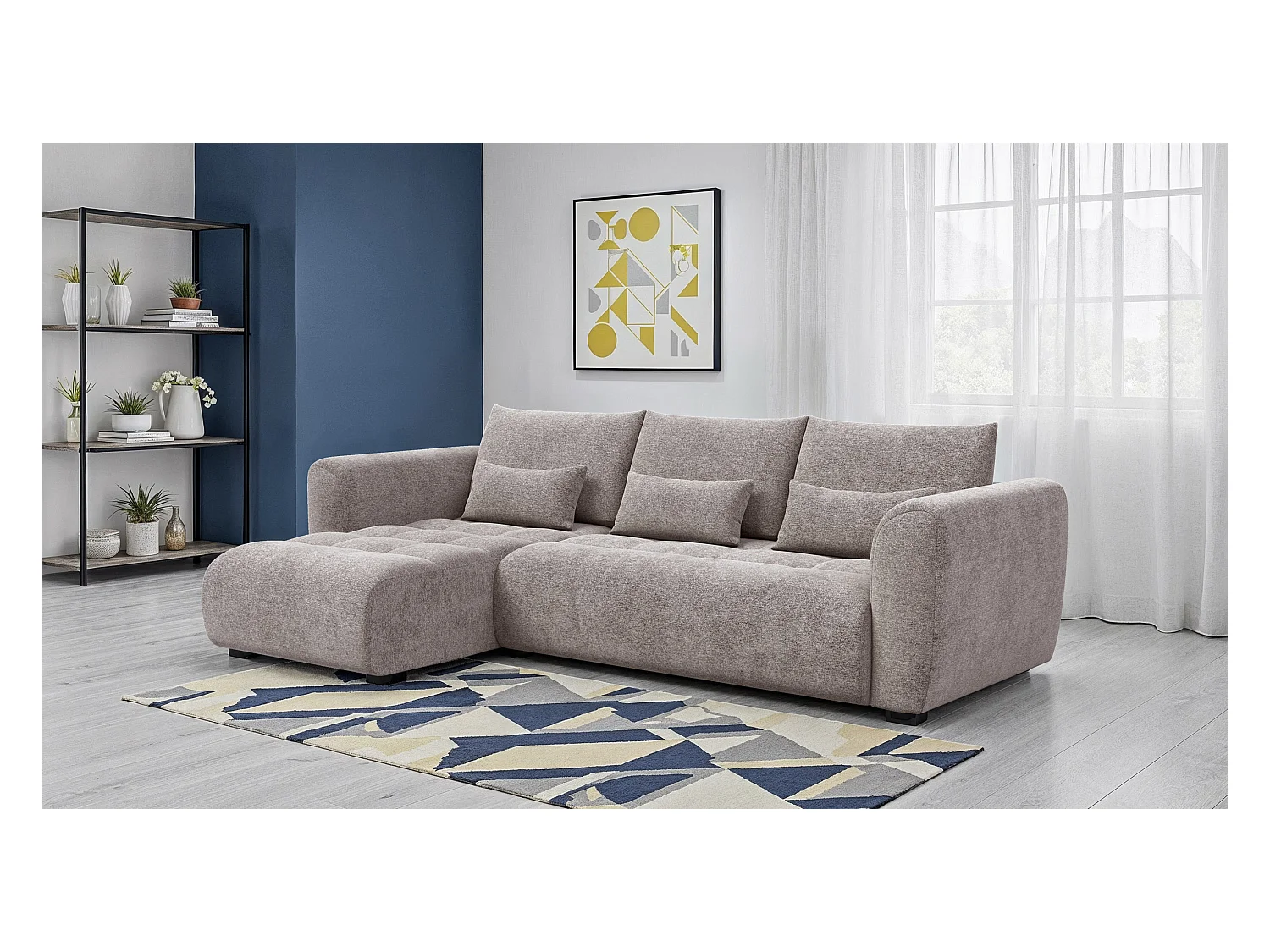 Canapé d'angle 4 places SORENO, tissu beige