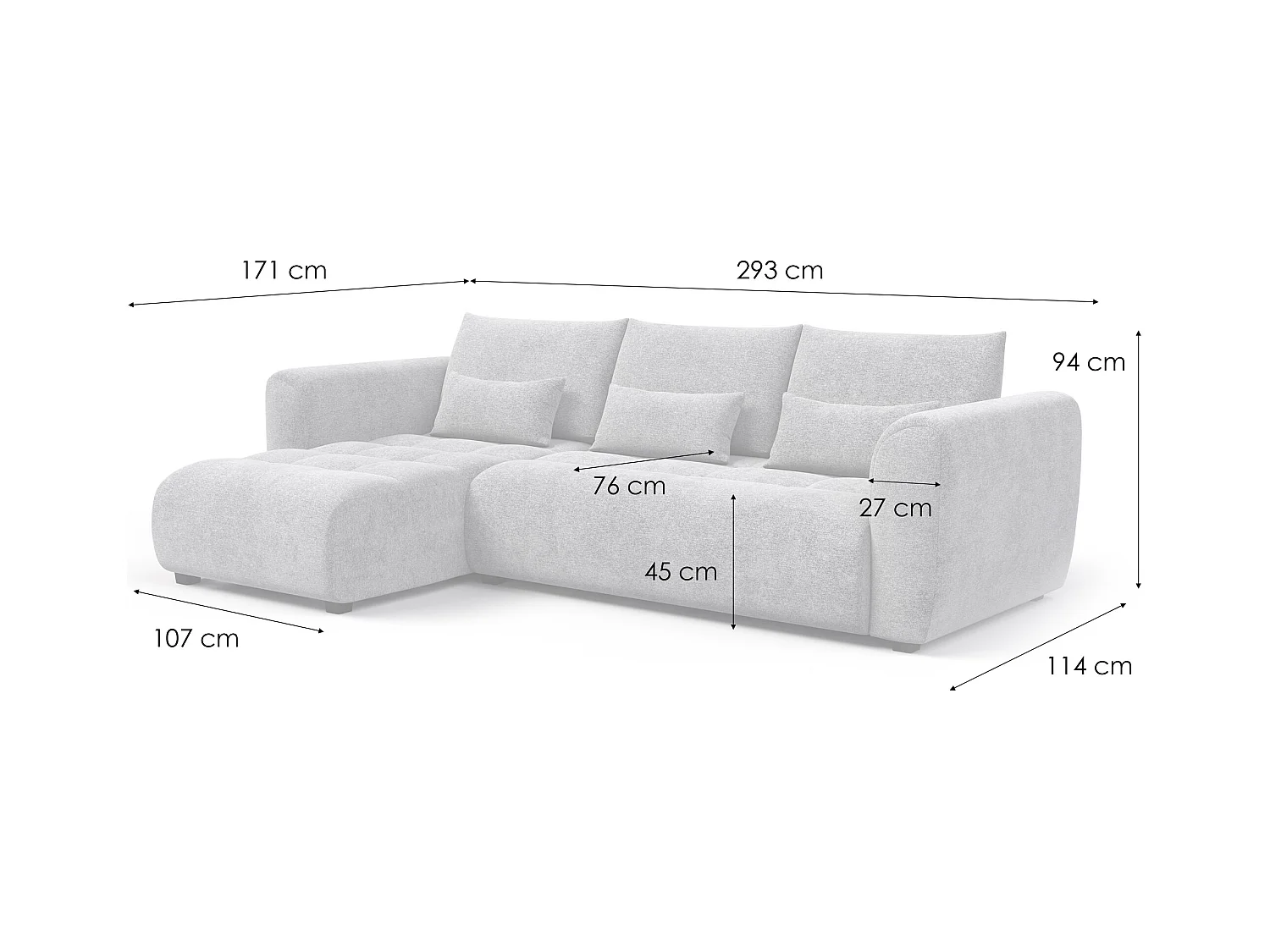 Canapé d'angle 4 places SORENO, tissu beige